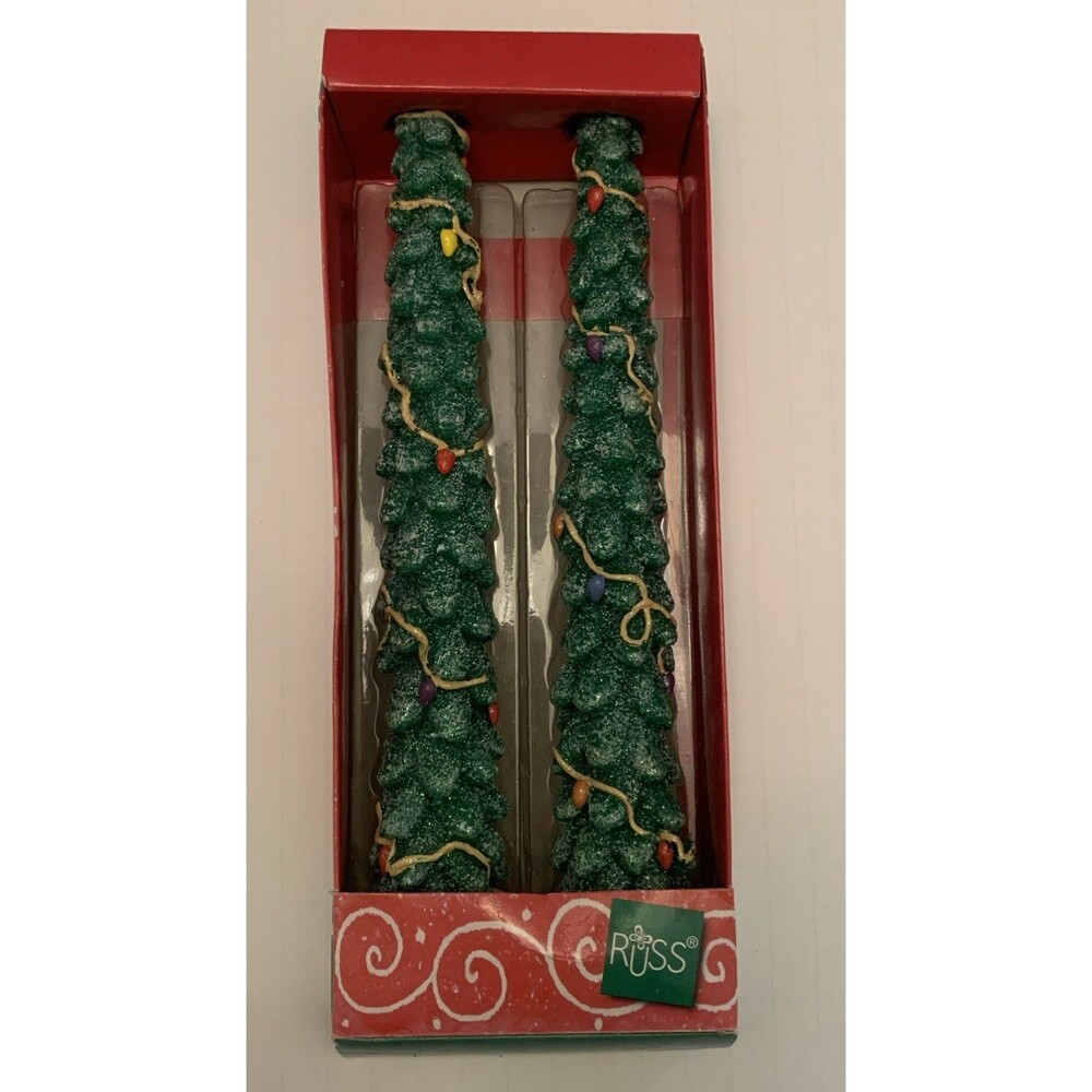 Russ 10" "Snowy Days" Taper Candles Christmas Tree Handpainted Glitter VTG